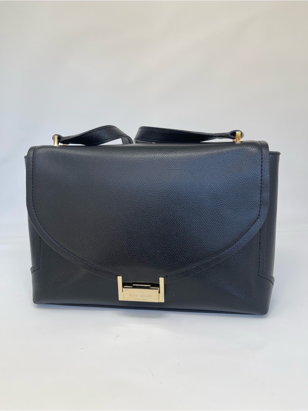 kate spade Allena Black Leather Shoulder Bag with Gold Hardware